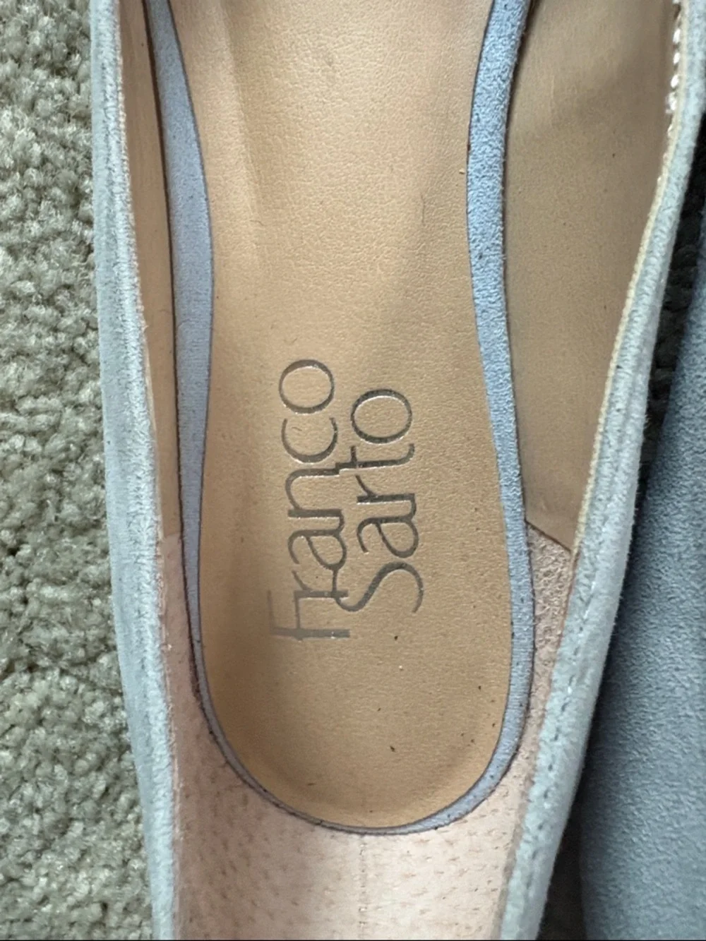 Franco Sarto Light Gray Suede Pointed Toe Flats-Size 6